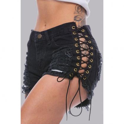 Sexy Ladies Black Demin Mini Shorts Pants High..