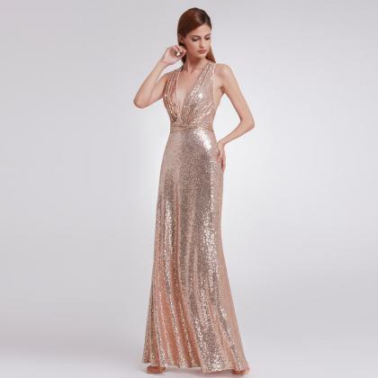 Sequins Rose Gold Celebrity Sweetheart Strapless..