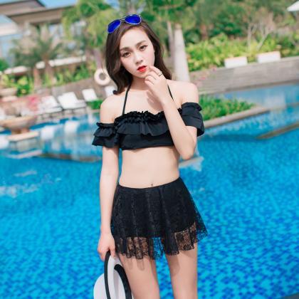 Black Lace Skirt type swimsuit Girl..