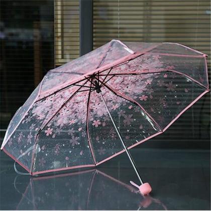 Transparent Beauty Fold Umbrella Pink Cherry..