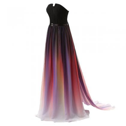 Beauty Strapless Pleated Gradient Color Colorful..