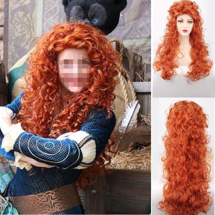 Long Wig Curly Wavy Orange Hair Hea..