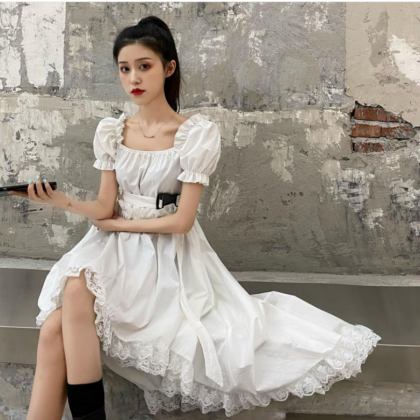 Trendy Ruffle Asymmetric Dress Gothic Lolita Puff..