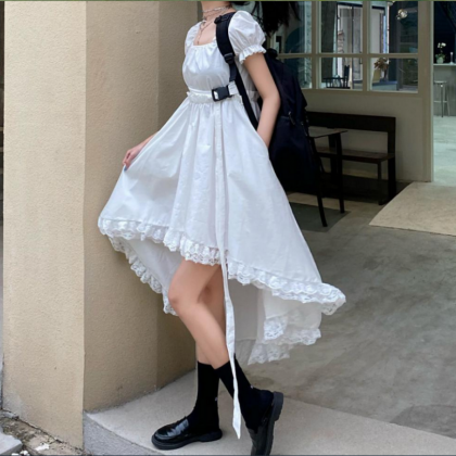 Trendy Ruffle Asymmetric Dress Gothic Lolita Puff..