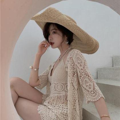 3 In 1 Suit Covered Belly Sexy Women Crochet Lace..
