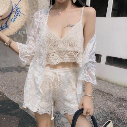 Sexy Women Crochet Knitted Lace Tube Top Shorts..