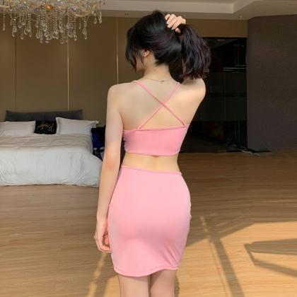 Temperament Solid Color Backless Hollow Front..