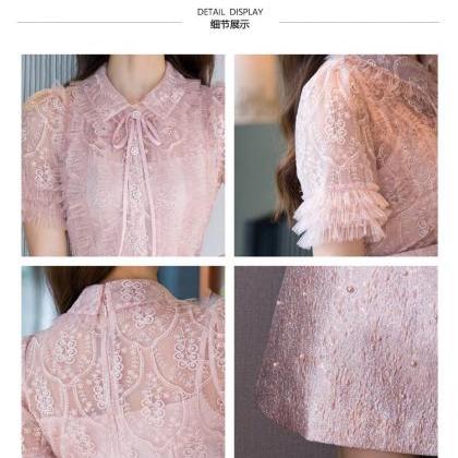 Beaded Short Sleeved Lace Doll Collar Temperament..