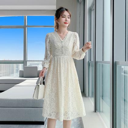 Long Sleeved Elegant Women Waist Fairy Lace Long A..