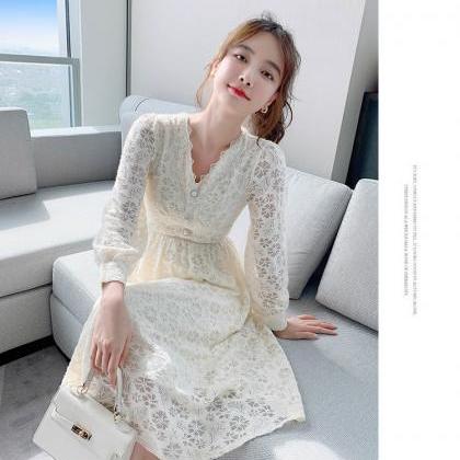 Long Sleeved Elegant Women Waist Fairy Lace Long A..