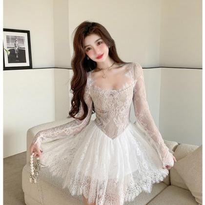 Spring Ladies Lace Long Sleeved Women Square..