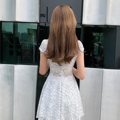 Women V-neck Temperament Sexy Backless Lace A Line..