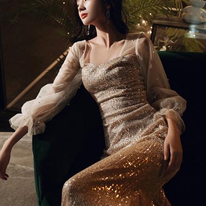 Elegant Women Fishtail Sequins Long Sleeved..