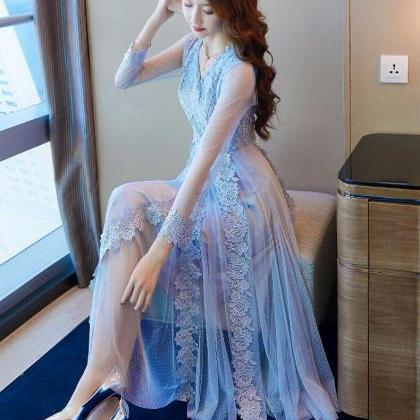 Elegant Women Lace Dress Long Length Sleeves..