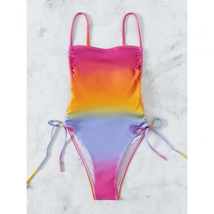 Sexy Chic Women Color Gradient Colorful One Piece..