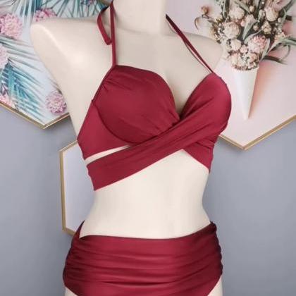 Fairy Vacation Wine Red Sexy Strappy Push Up Front..