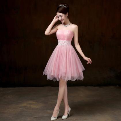 Beautiful Strapless Evening Pink Color Beading..