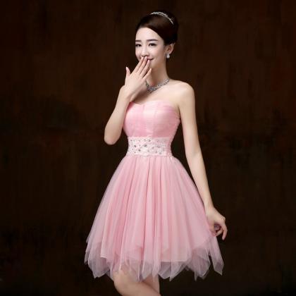 Beautiful Strapless Evening Pink Color Beading..
