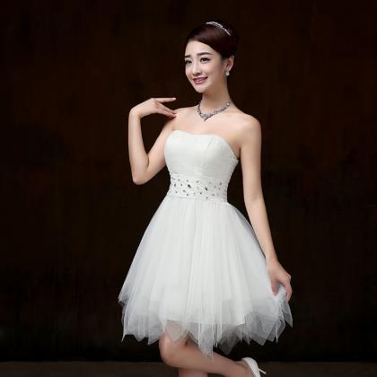 Beautiful Strapless Evening White Color Beading..