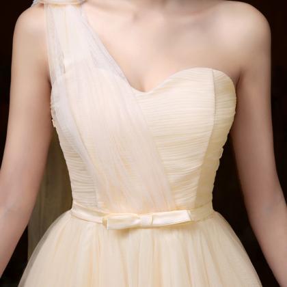 Attractive One Shoulder Evening Light Yellow Color..