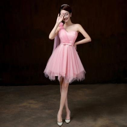 Attractive One Shoulder Evening Pink Color Beading..