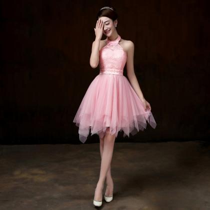 Evening Party Halter Light Pink Color Beading Prom..