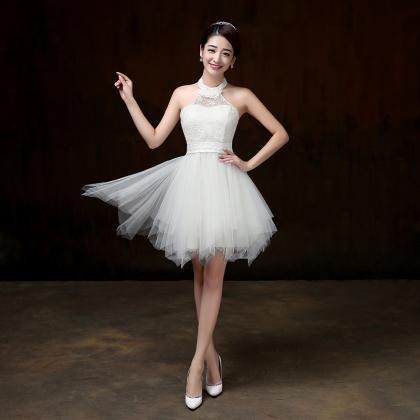 Evening Party Halter White Color Beading Prom Tutu..