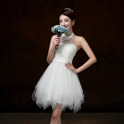 Evening Party Halter White Color Beading Prom Tutu..