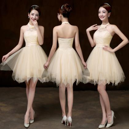 Evening Party Halter Light Yellow Color Beading..