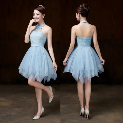 Evening Party Halter Light Blue Color Beading Prom..