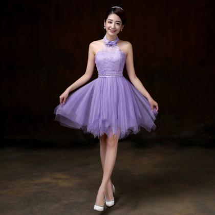 Evening Party Halter Purple Color Beading Prom..