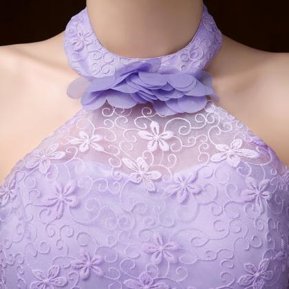 Evening Party Halter Purple Color Beading Prom..