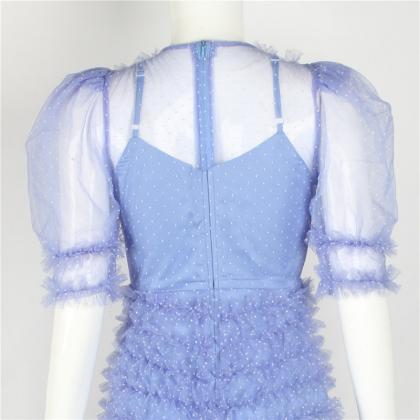 Fairy Irregular Skirt Mesh Retro Ruffled Purple..
