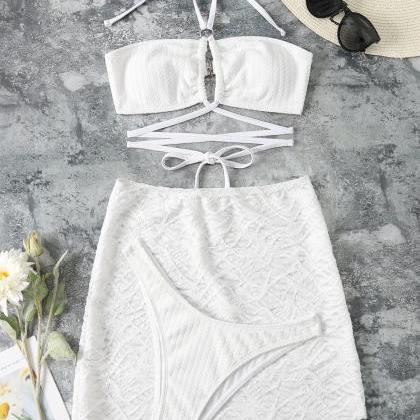Sexy 2 Pcs Outfits Halter Crop Top Bandage White..