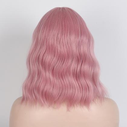 Fashion Women Wig Pink Curly Wavy Shoulder Length..