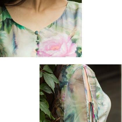 Trendy Summer Short Sleeve Floral Printed Faux..