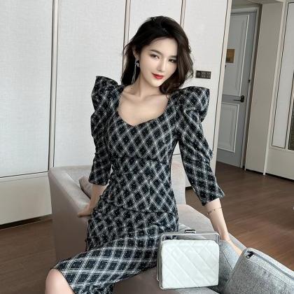 Spring Ol Office Lady Women Puff Sleeve Square..