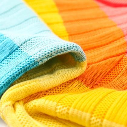 Spring Rainbow Color Soft Jumper Striped Round..