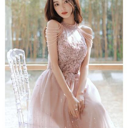 Amazing Beautiful Bride Pink Halter Shoulder..