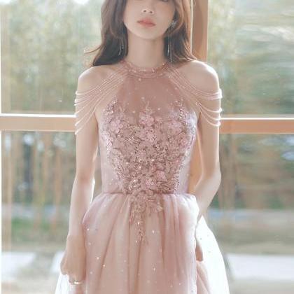 Amazing Beautiful Bride Pink Halter Shoulder..