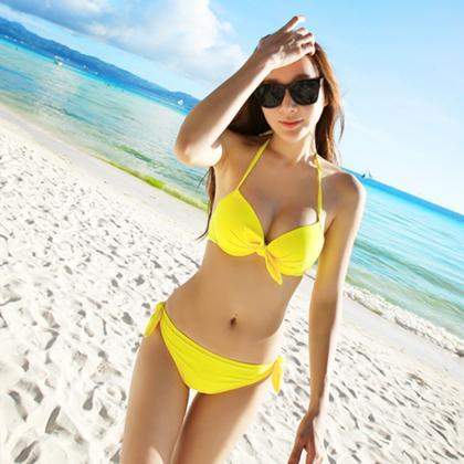 Sexy Solid Fluorescent Color Push Up Bust Triangle..