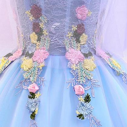Gorgeous Stunning Sky Blue 3d Embroidery Floral..