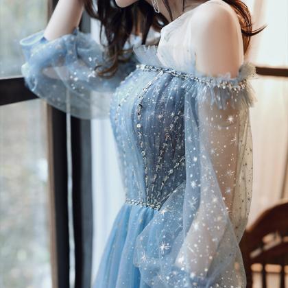 Gorgeous Fairy Women V Neck Blue Long Gown Robe..