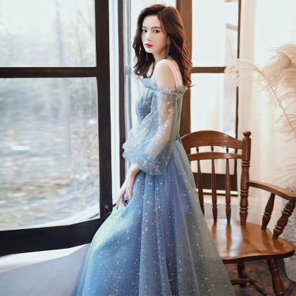 Gorgeous Fairy Women V Neck Blue Long Gown Robe..