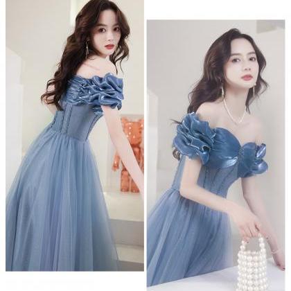Gorgeous Fairy Women Off Shoulder Blue Long Gown..