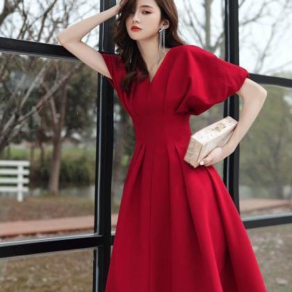 Temperament Fashion Elegant Women Wine Red Solid..