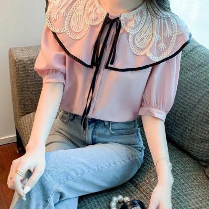 Summer Casual Women Lace Collar Bow Tie Sweet..