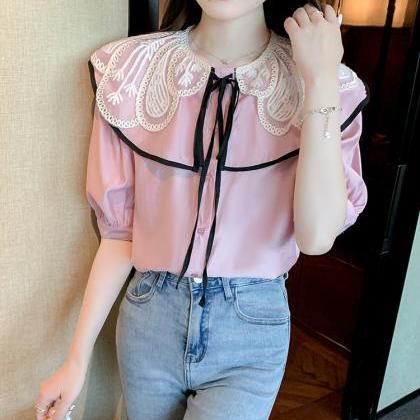Summer Casual Women Lace Collar Bow Tie Sweet..