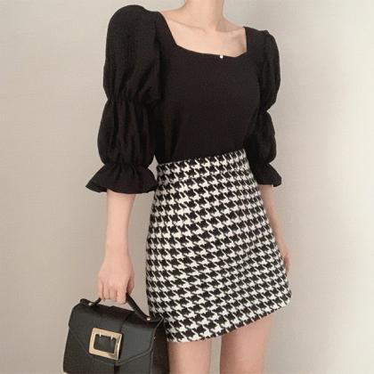 Vintage Sexy Women Pleated Top Smocked Square Neck..