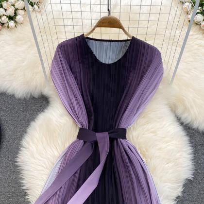Sparkly Summer Women Pleated Purple Gradient Color..